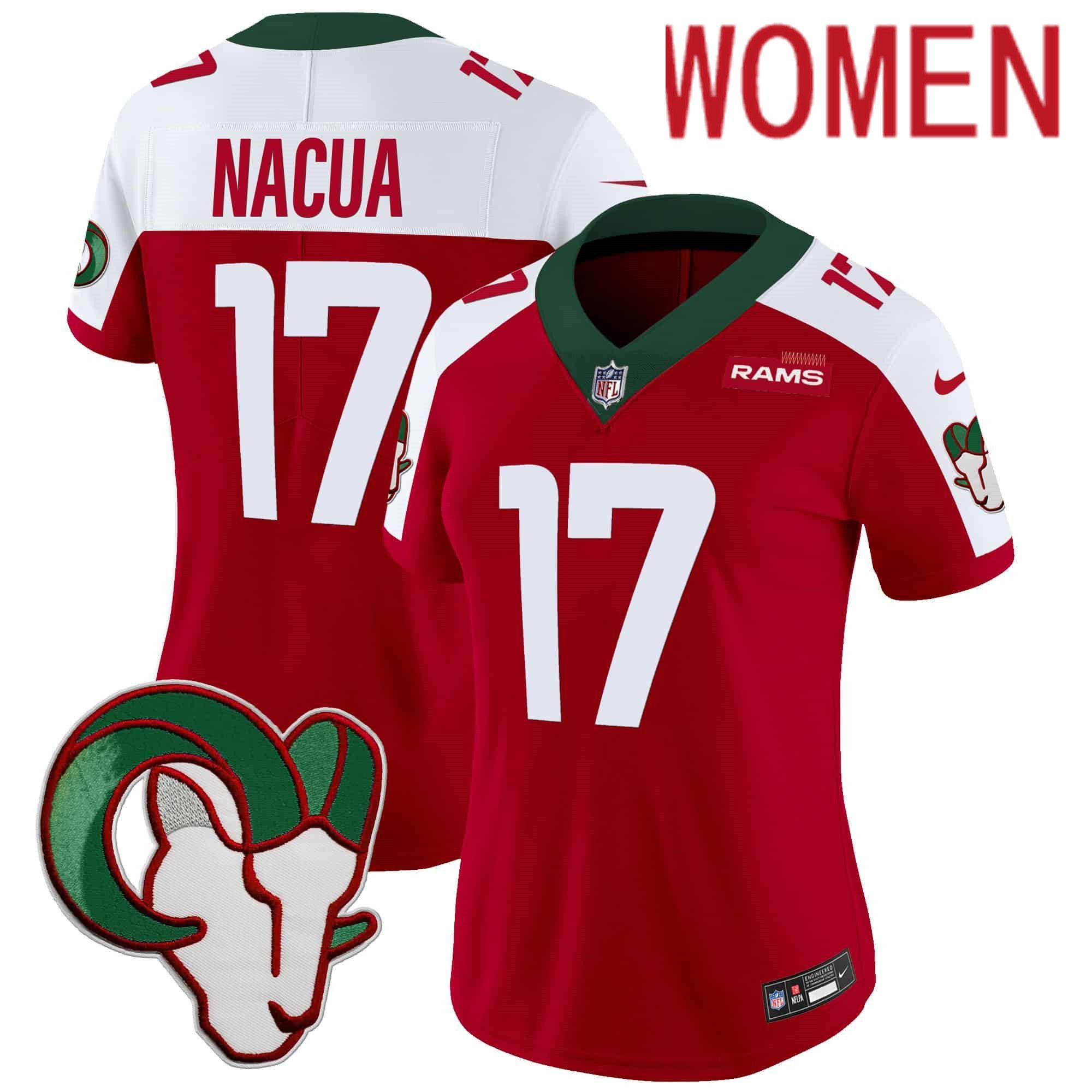 Women Los Angeles Rams 17 Nacua Red 2024 Nike Mexico Vapor Limited NFL Jersey